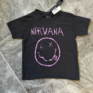 NWT NIRVANA Kids Tee in Faded Black with Pink Graphic Size YS Tilly’s